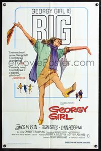 4h420 GEORGY GIRL 1sh '66 cool art of big Lynn Redgrave!