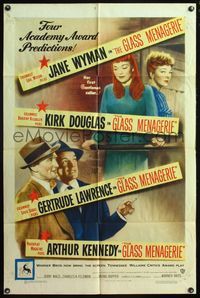 4h433 GLASS MENAGERIE 1sh '50 Jane Wyman thinks she loves Kirk Douglas, Tennessee Williams
