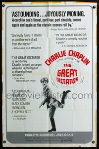 4h441 GREAT DICTATOR reviews style 1sh R72 wacky image of Charlie Chaplin in WWII!