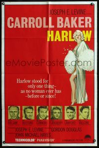 4h459 HARLOW 1sh '65 art of Carroll Baker in the title role!