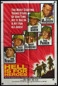 4h471 HELL IS FOR HEROES 1sh '62 Steve McQueen, Bob Newhart, Fess Parker, Bobby Darin