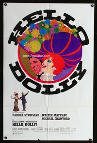 4h476 HELLO DOLLY 1sh '70 cool art of Barbra Streisand & Walter Matthau by Richard Amsel!