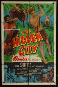 4h482 HIDDEN CITY 1sh '50 great images of Johnny Sheffield as Bomba the Jungle Boy!