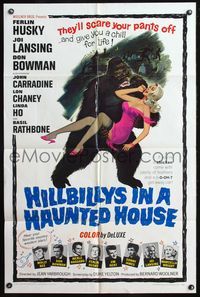 4h487 HILLBILLYS IN A HAUNTED HOUSE 1sh '67 country music, art of wacky ape carrying sexy girl!