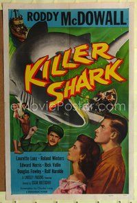 4h572 KILLER SHARK 1sh '50 Roddy McDowall, directed by Budd Boetticher, cool art!