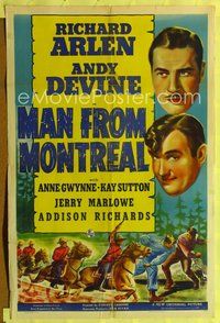 4h616 MAN FROM MONTREAL 1sh '39 Canadian Mounties Richard Arlen & Andy Devine save the day!
