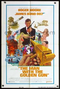 4h624 MAN WITH THE GOLDEN GUN west hemi 1sh '74 art of Roger Moore as James Bond by Robert McGinnis!