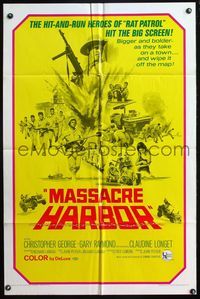 4h661 MASSACRE HARBOR revised 1sh '69 hit & run heroes from TV's Rat Patrol on big screen!