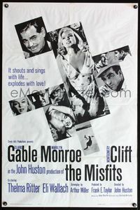 4h680 MISFITS 1sh '61 Clark Gable, sexy Marilyn Monroe, Montgomery Clift, John Huston