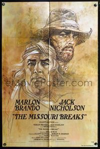4h682 MISSOURI BREAKS advance 1sh '76 art of Marlon Brando & Jack Nicholson by Bob Peak!