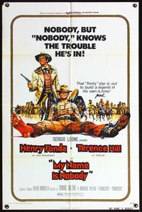 4h693 MY NAME IS NOBODY 1sh '74 Il Mio nome e Nessuno, art of Henry Fonda & Terence Hill!