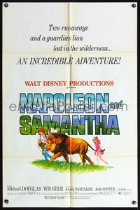 4h697 NAPOLEON & SAMANTHA 1sh '72 Disney, very 1st Jodie Foster, great art of kids & lion!