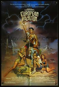 4h699 NATIONAL LAMPOON'S EUROPEAN VACATION 1sh '85 Boris Vallejo art with strongman Chevy Chase!