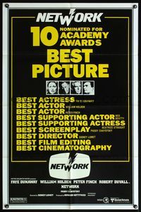 4h703 NETWORK AA nominations 1sh '76 written by Paddy Cheyefsky, William Holden, Sidney Lumet