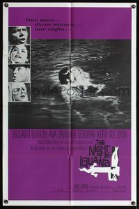 4h715 NIGHT OF THE IGUANA 1sh '64 Richard Burton, Ava Gardner, Sue Lyon, Deborah Kerr, John Huston