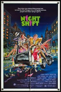4h721 NIGHTSHIFT 1sh '82 Michael Keaton, Henry Winkler, sexy girls in hearse art by Mike Hobson!