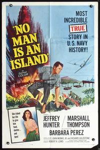 4h724 NO MAN IS AN ISLAND 1sh '62 U.S. Navy sailor Jeffrey Hunter fought in Guam by himself!