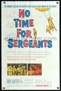 4h727 NO TIME FOR SERGEANTS 1sh '58 Andy Griffith, wacky Air Force paratrooper artwork!