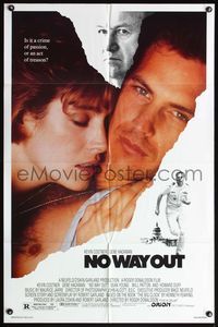 4h728 NO WAY OUT 1sh '87 close up of Kevin Costner & Sean Young, Gene Hackman