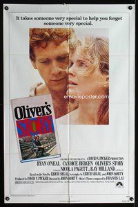 4h739 OLIVER'S STORY 1sh '78 romantic close-up of Ryan O'Neal & Candice Bergen!