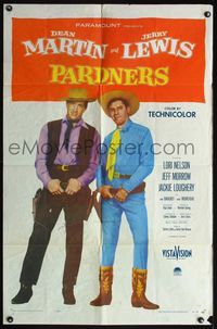 4h759 PARDNERS 1sh '56 great full-length image of wacky cowboys Jerry Lewis & Dean Martin!