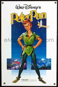 4h768 PETER PAN 1sh R82 Walt Disney animated cartoon fantasy classic, great full-length art!