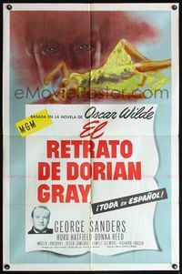 4h771 PICTURE OF DORIAN GRAY Spanish/U.S. 1sh '45 George Sanders, from the novel by Oscar Wilde!