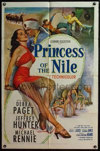 4h791 PRINCESS OF THE NILE 1sh '54 sexy full-length art of barely-dressed young Debra Paget!