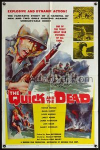 4h800 QUICK & THE DEAD 1sh '63 truly great war picture, artwork of soldiers on beachfront!