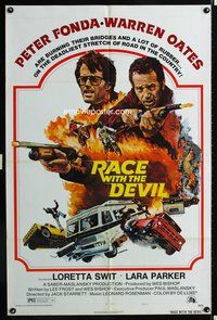 4h802 RACE WITH THE DEVIL 1sh '75 Peter Fonda & Warren Oates are burning bridges & a lot of rubber!