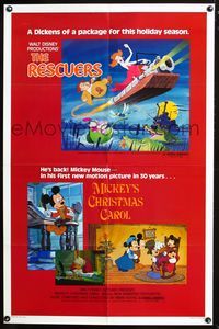 4h813 RESCUERS/MICKEY'S CHRISTMAS CAROL 1sh '83 Disney package for the holiday season!