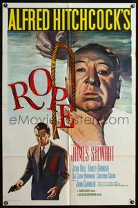 4h827 ROPE 1sh R58 completely different art of Alfred Hitchcock looming over James Stewart!