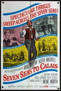 4h847 SEVEN SEAS TO CALAIS 1sh '62 pirate Rod Taylor sweeps across the seven seas!