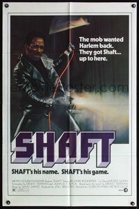 4h854 SHAFT 1sh '71 classic image of tough Richard Roundtree shooting gun!