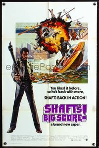 4h855 SHAFT'S BIG SCORE 1sh '72 great artwork of mean Richard Roundtree with big gun by John Solie!