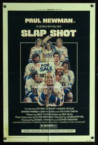 4h876 SLAP SHOT style A 1sh '77 hockey, great art of Paul Newman & cast by Craig!
