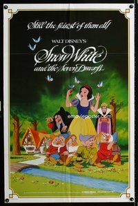 4h882 SNOW WHITE & THE SEVEN DWARFS 1sh R83 Walt Disney animated cartoon classic, art of cast!