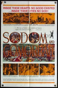 4h883 SODOM & GOMORRAH 1sh '63 Robert Aldrich, Pier Angeli, wild art of sinful cities!