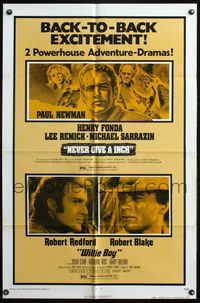 4h706 NEVER GIVE A INCH/WILLIE BOY 1sh '76 Paul Newman, Henry Fonda, Robert Redford!
