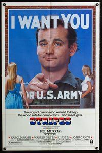 4h901 STRIPES style B 1sh '81 Ivan Reitman classic military comedy, Bill Murray wants YOU!