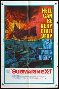 4h902 SUBMARINE X-1 1sh '68 James Caan, cool naval scuba divers & warfare art!
