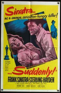 4h903 SUDDENLY 1sh '54 art of would-be savage sensation-hungry Presidential assassin Frank Sinatra!