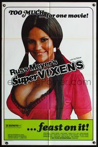 4h905 SUPER VIXENS 1sh '75 Russ Meyer, super sexy Shari Eubank is TOO MUCH for one movie!
