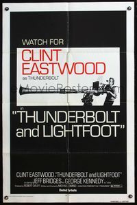 4h934 THUNDERBOLT & LIGHTFOOT advance 1sh '74 different artwork of Clint Eastwood with HUGE gun!
