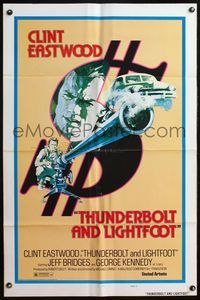 4h936 THUNDERBOLT & LIGHTFOOT style D 1sh '74 artwork of Clint Eastwood with HUGE gun & dollar sign!