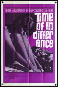 4h940 TIME OF INDIFFERENCE 1sh '66 super close up of sexy Claudia Cardinale & sleeping Rod Steiger!