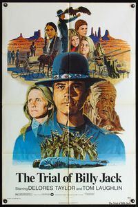 4h955 TRIAL OF BILLY JACK 1sh '75 cool L. Salle art of Tom Laughlin as Billy Jack!