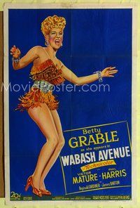 4h973 WABASH AVENUE style B 1sh '50 completely different full-length barely-dressed Betty Grable!