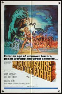 4h983 WHEN DINOSAURS RULED THE EARTH signed 1sh '71 by writer Val Guest & fx man Jim Danforth!