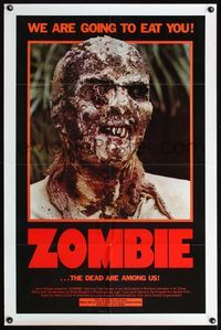 4h999 ZOMBIE 1sh '79 Zombi 2, Lucio Fulci classic, gross c/u of undead, we are going to eat you!